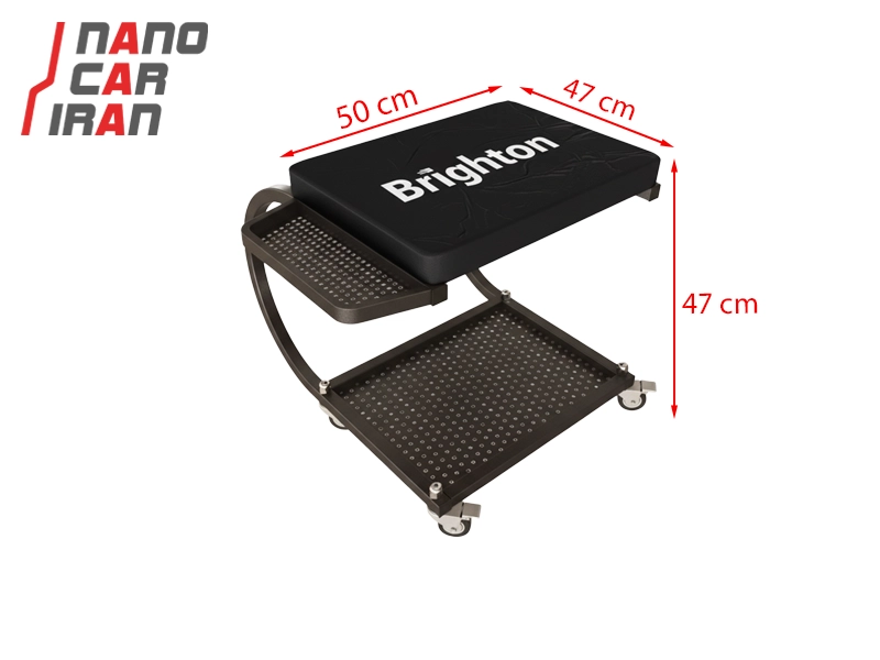 صندلی فلزی U شکل چرخ‌دار دیتیلینگ برایتون با جعبه ابزار – رنگ مشکی